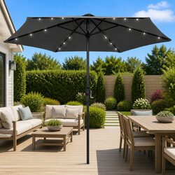 Garden Parasol 270 cm Outdoor Sunshade with Solar LED Lights Crank Open