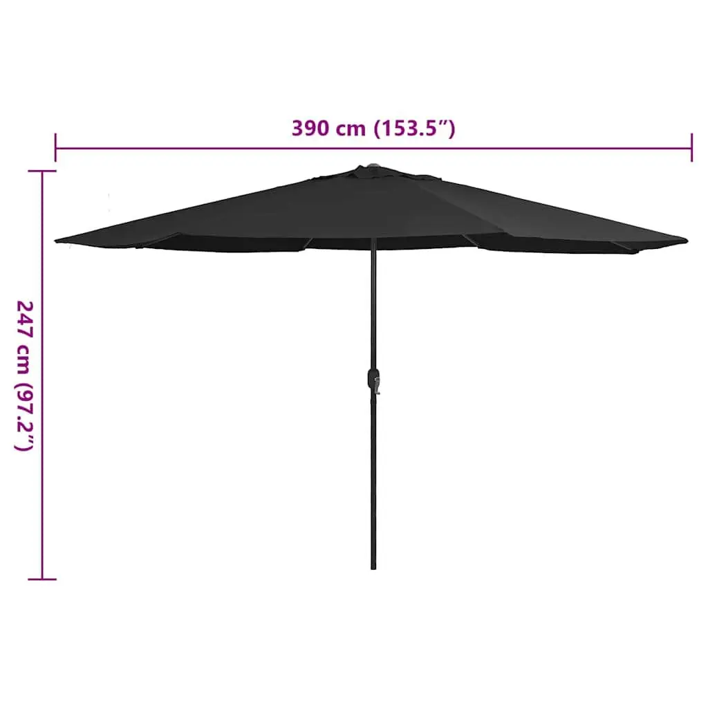 Garden Parasol 390cm Outdoor Shade Umbrella with Metal Pole Crank Opening Black