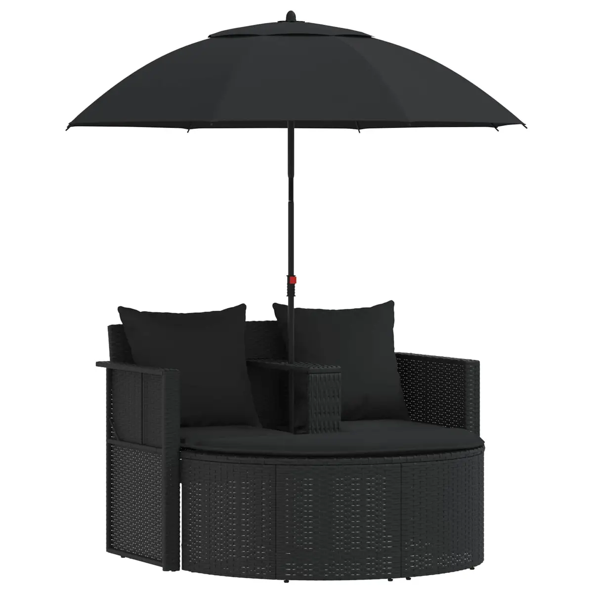 Rattan Lounge Bed Set for Garden and Patio with Removable Parasol and Cushions Black