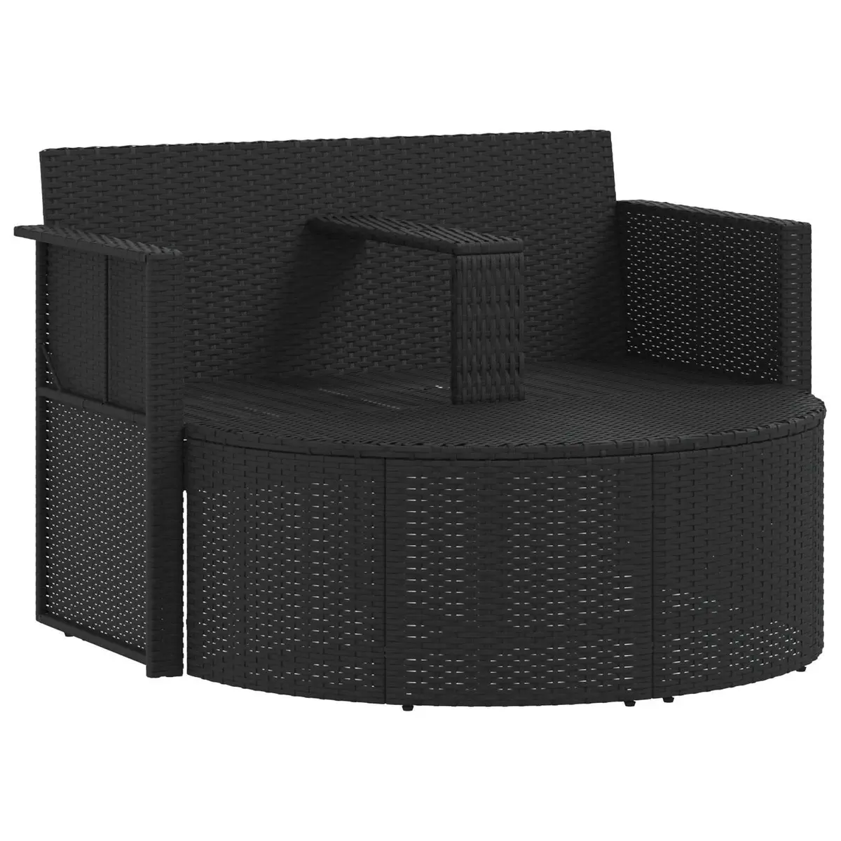 Rattan Lounge Bed Set for Garden and Patio with Removable Parasol and Cushions Black