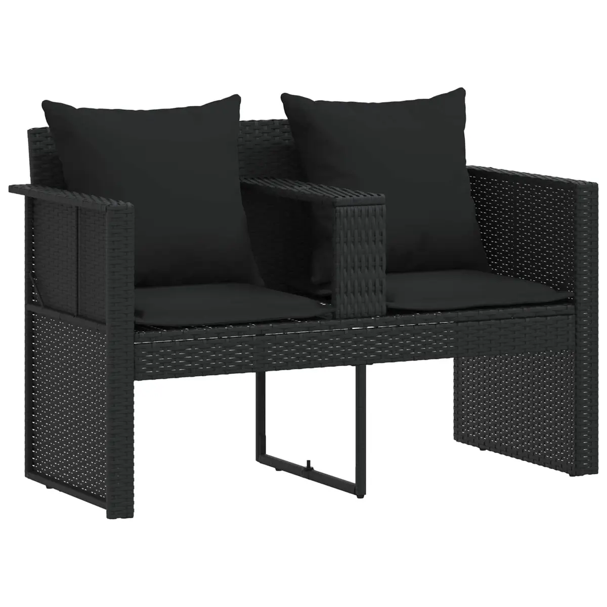 Rattan Lounge Bed Set for Garden and Patio with Removable Parasol and Cushions Black
