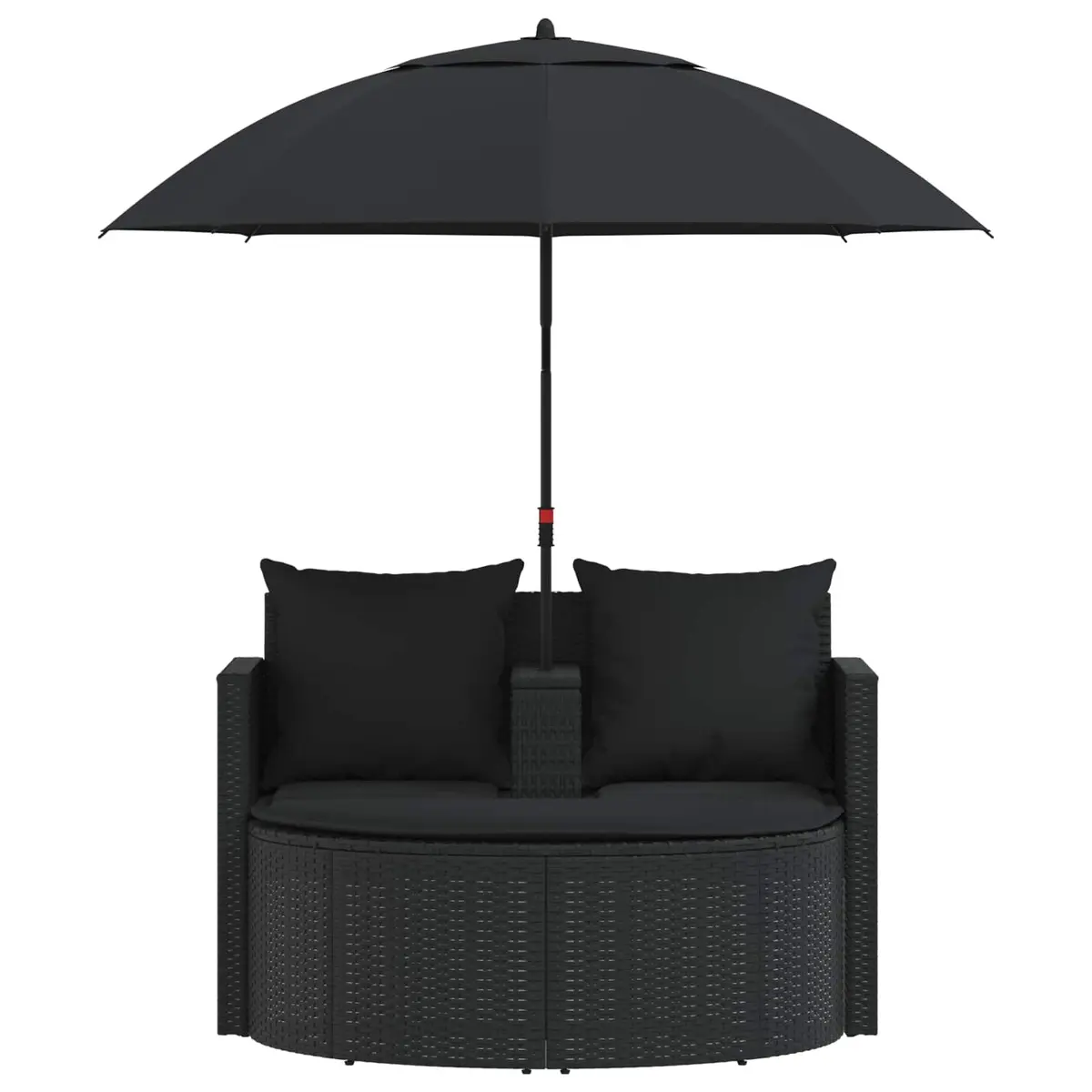 Rattan Lounge Bed Set for Garden and Patio with Removable Parasol and Cushions Black