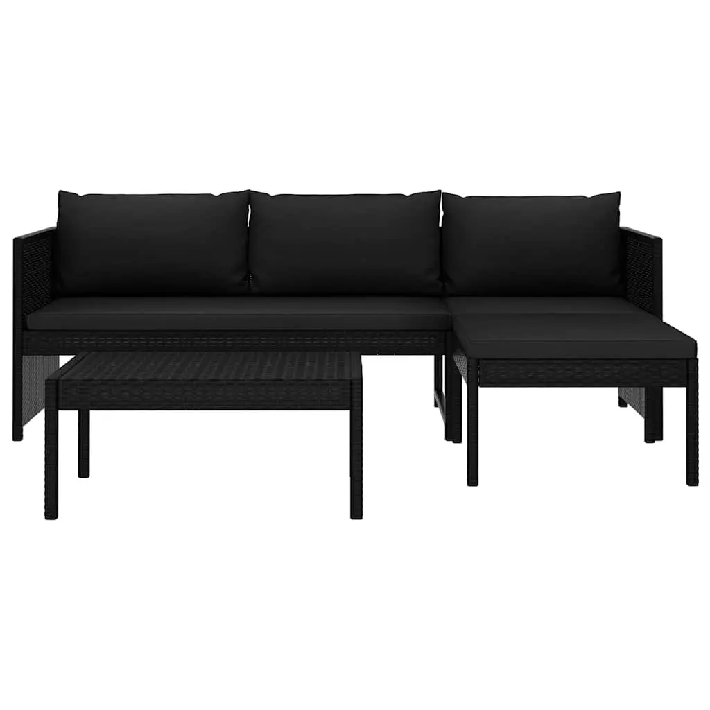 Outdoor Lounge Set 3 Piece Garden Furniture Poly Rattan Patio Sofa Black