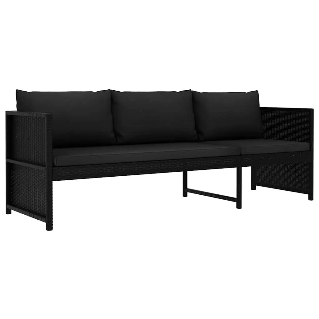 Outdoor Lounge Set 3 Piece Garden Furniture Poly Rattan Patio Sofa Black