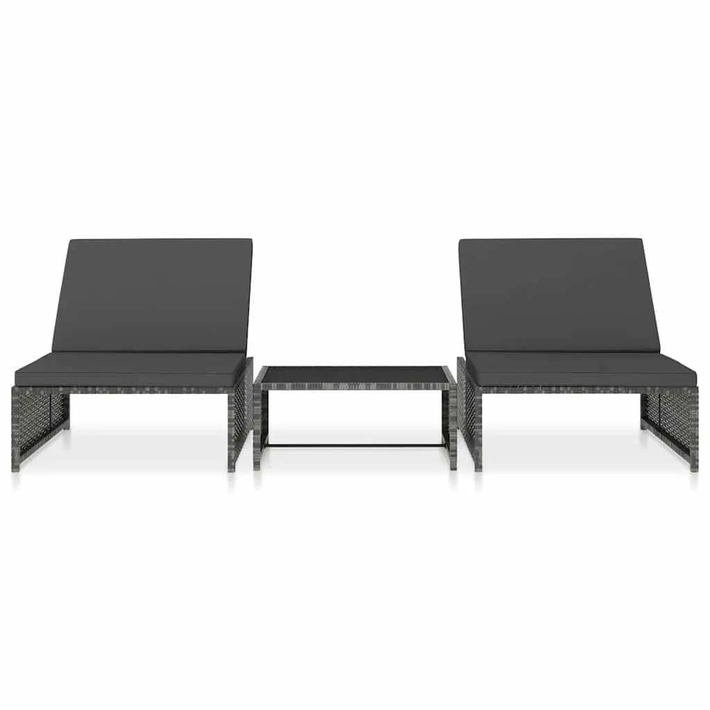 Reclining Garden Chairs 2pcs with Table Grey Poly Rattan Outdoor Lounge Set
