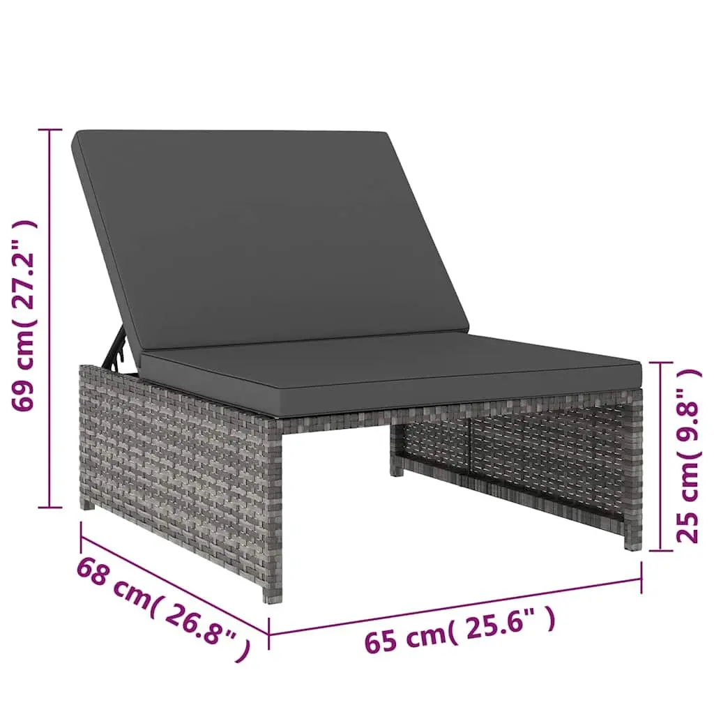 Reclining Garden Chairs 2pcs with Table Grey Poly Rattan Outdoor Lounge Set