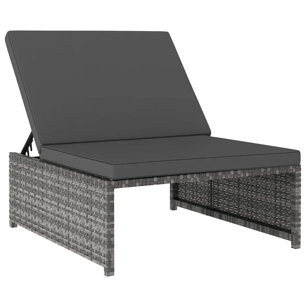 Reclining Garden Chairs 2pcs with Table Grey Poly Rattan Outdoor Lounge Set