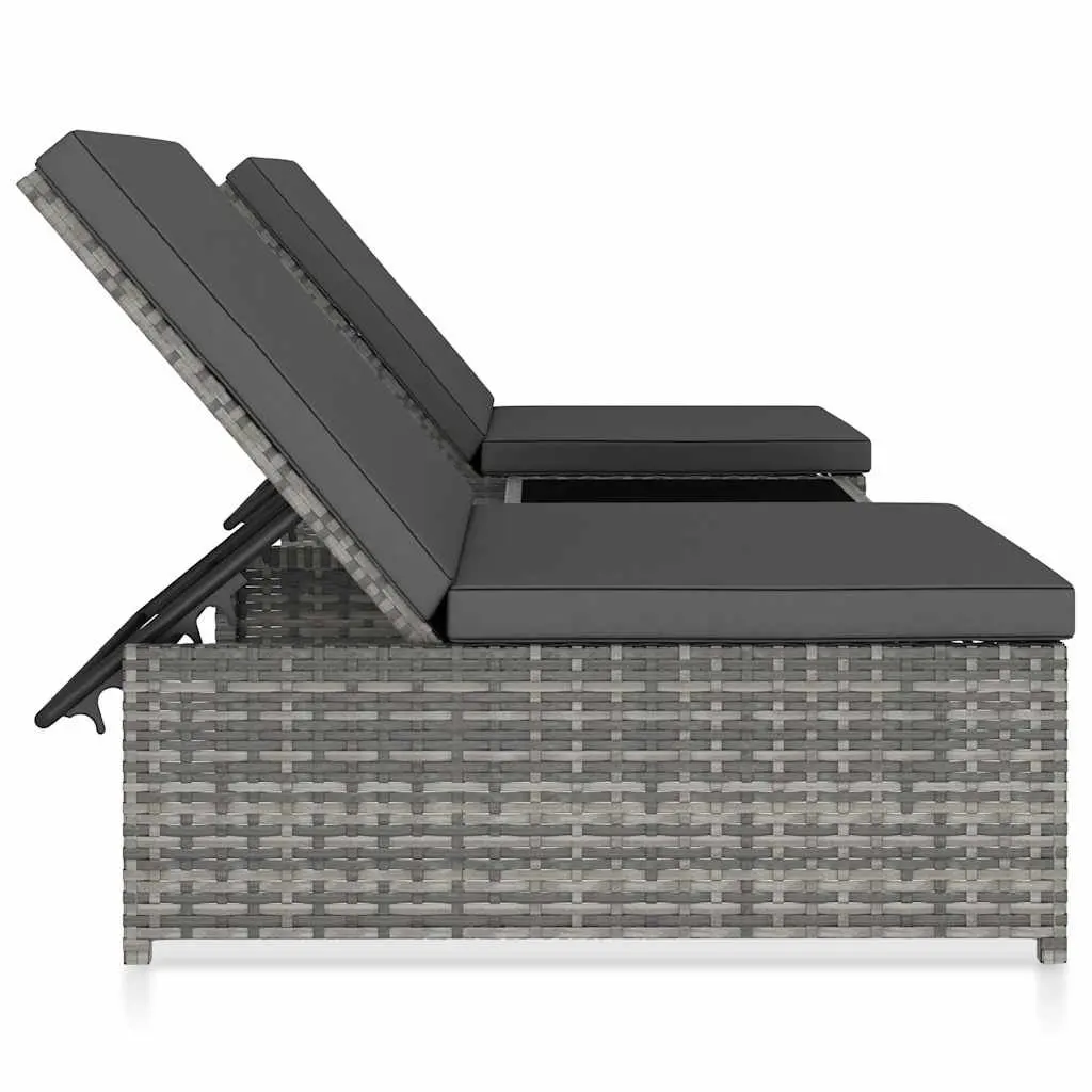 Reclining Garden Chairs 2pcs with Table Grey Poly Rattan Outdoor Lounge Set