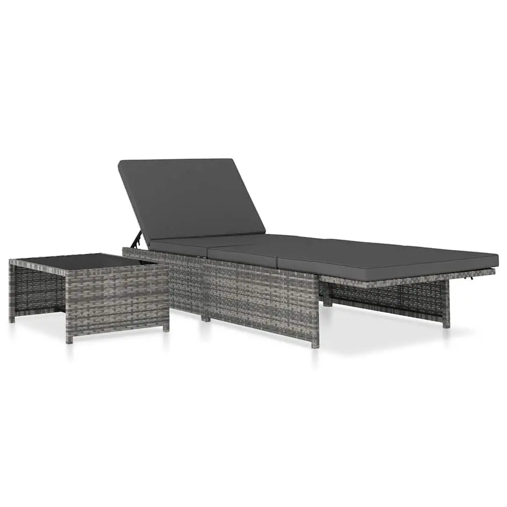 Reclining Garden Chairs 2pcs with Table Grey Poly Rattan Outdoor Lounge Set
