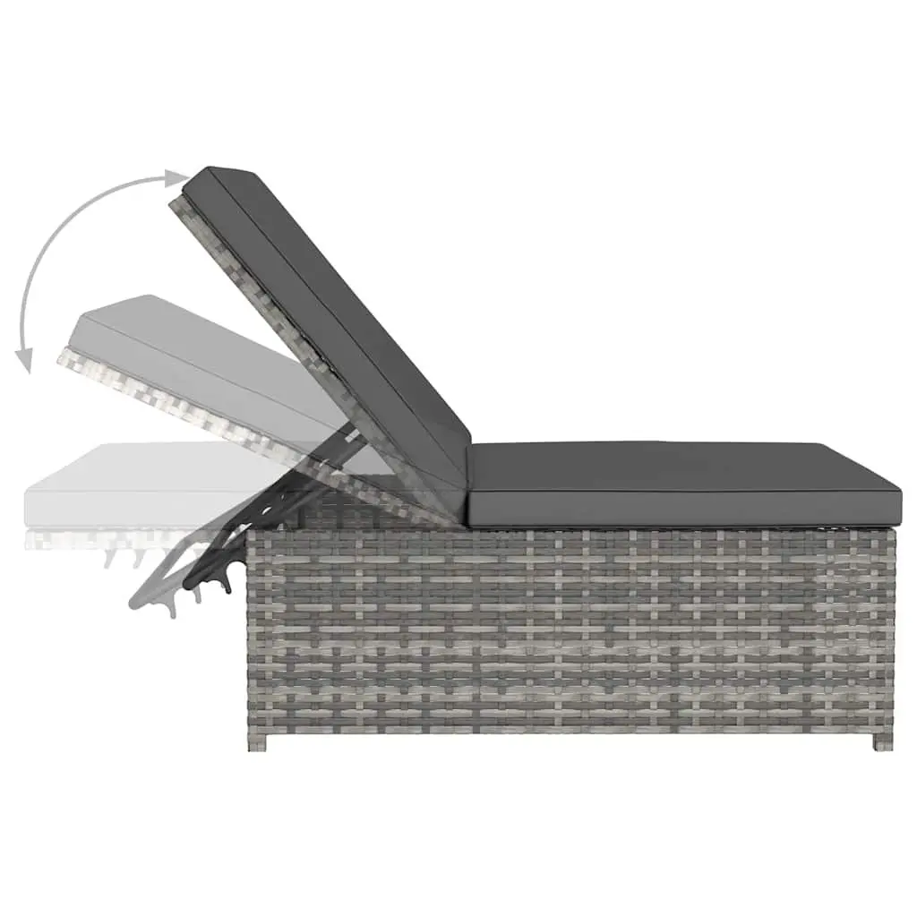 Reclining Garden Chairs 2pcs with Table Grey Poly Rattan Outdoor Lounge Set
