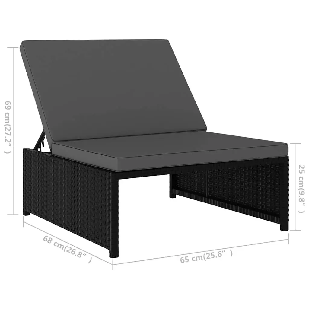 Reclining Garden Chairs Set for Outdoor Use Black Poly Rattan 2 Piece with Table