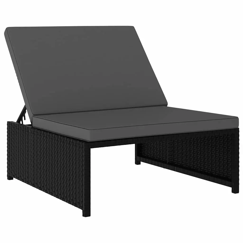 Reclining Garden Chairs Set for Outdoor Use Black Poly Rattan 2 Piece with Table