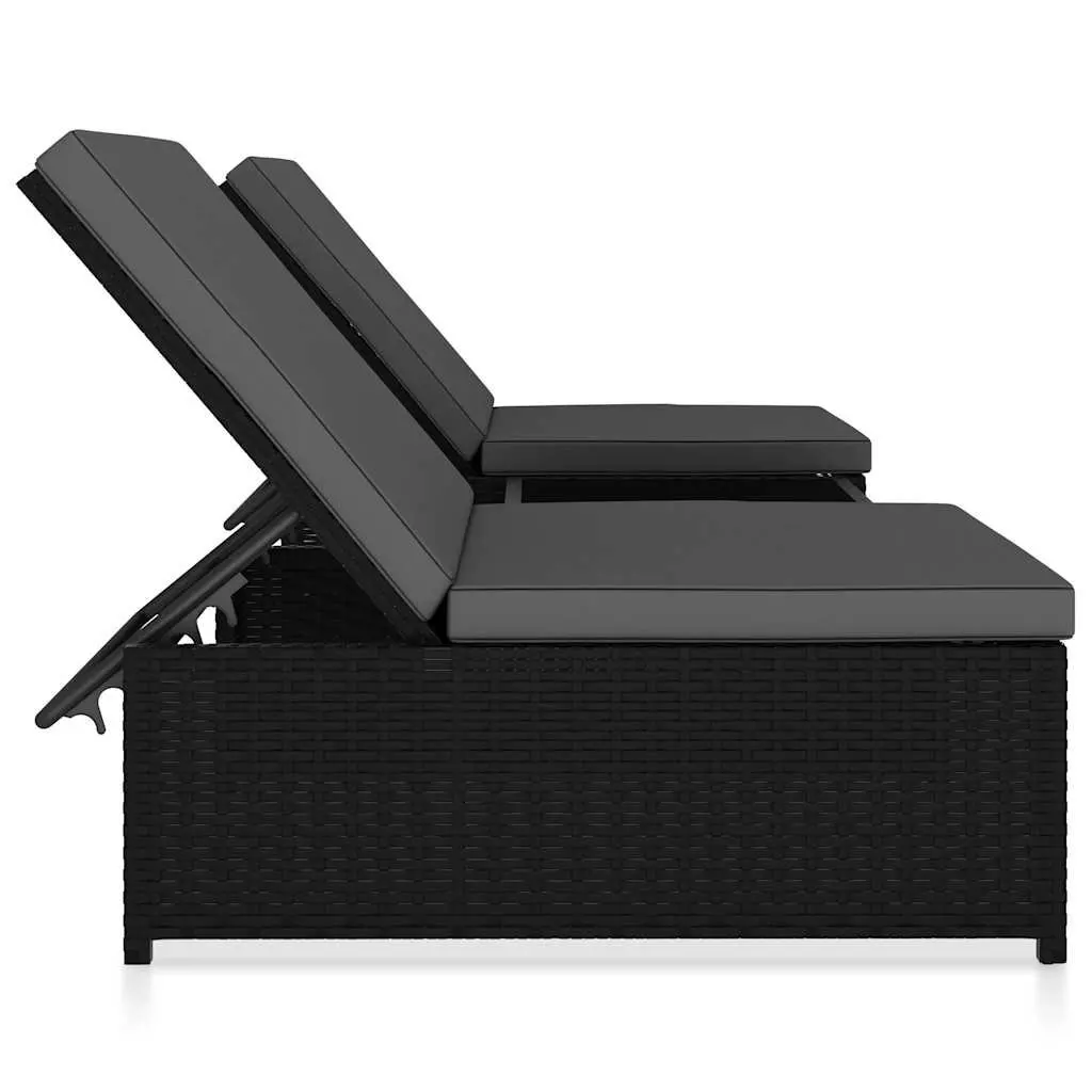 Reclining Garden Chairs Set for Outdoor Use Black Poly Rattan 2 Piece with Table