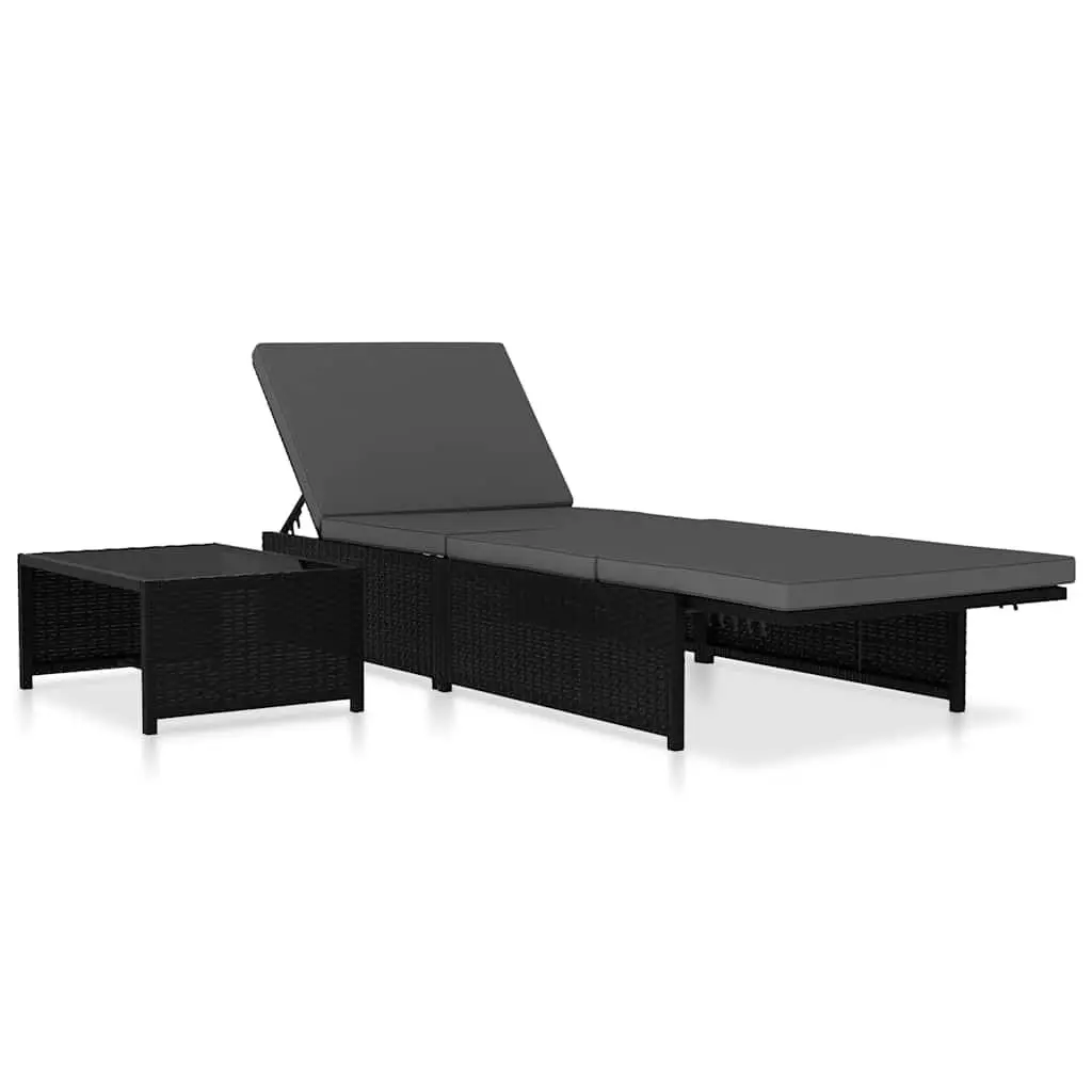Reclining Garden Chairs Set for Outdoor Use Black Poly Rattan 2 Piece with Table