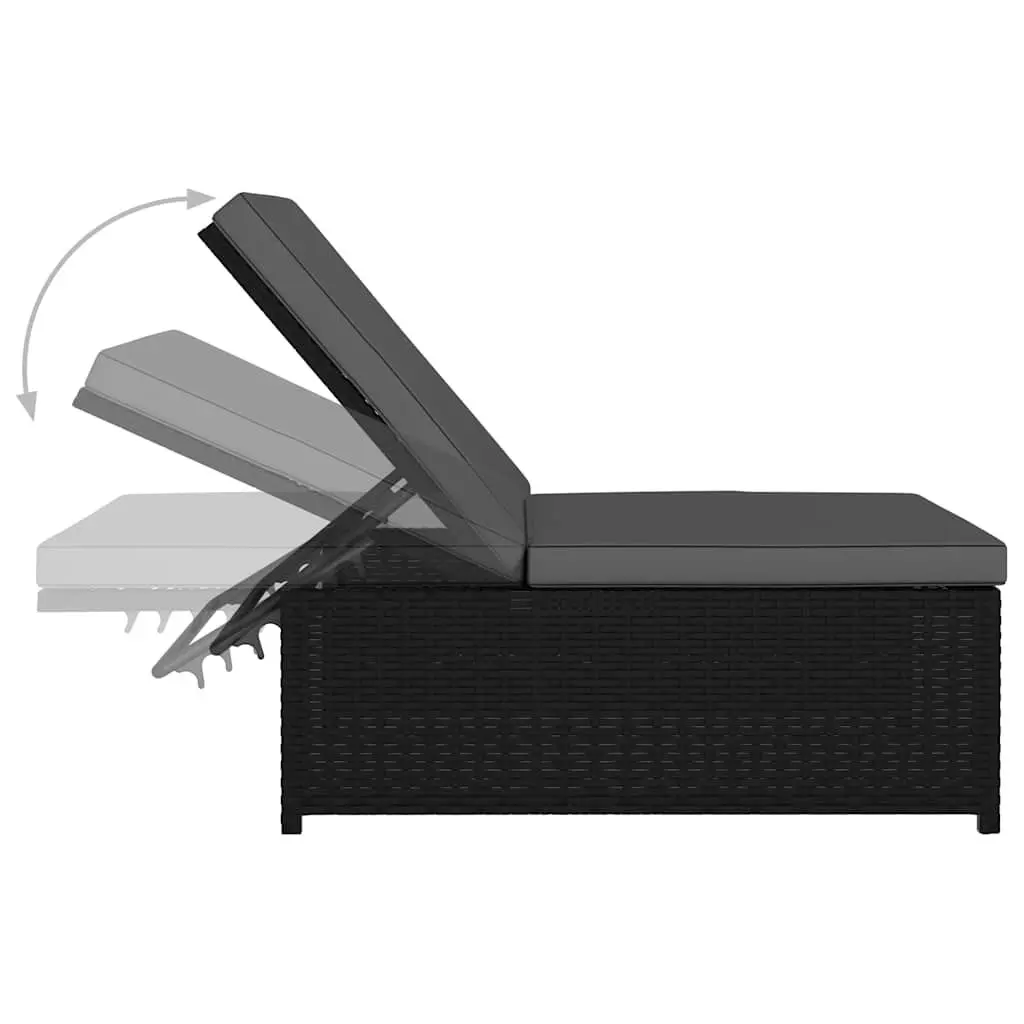 Reclining Garden Chairs Set for Outdoor Use Black Poly Rattan 2 Piece with Table