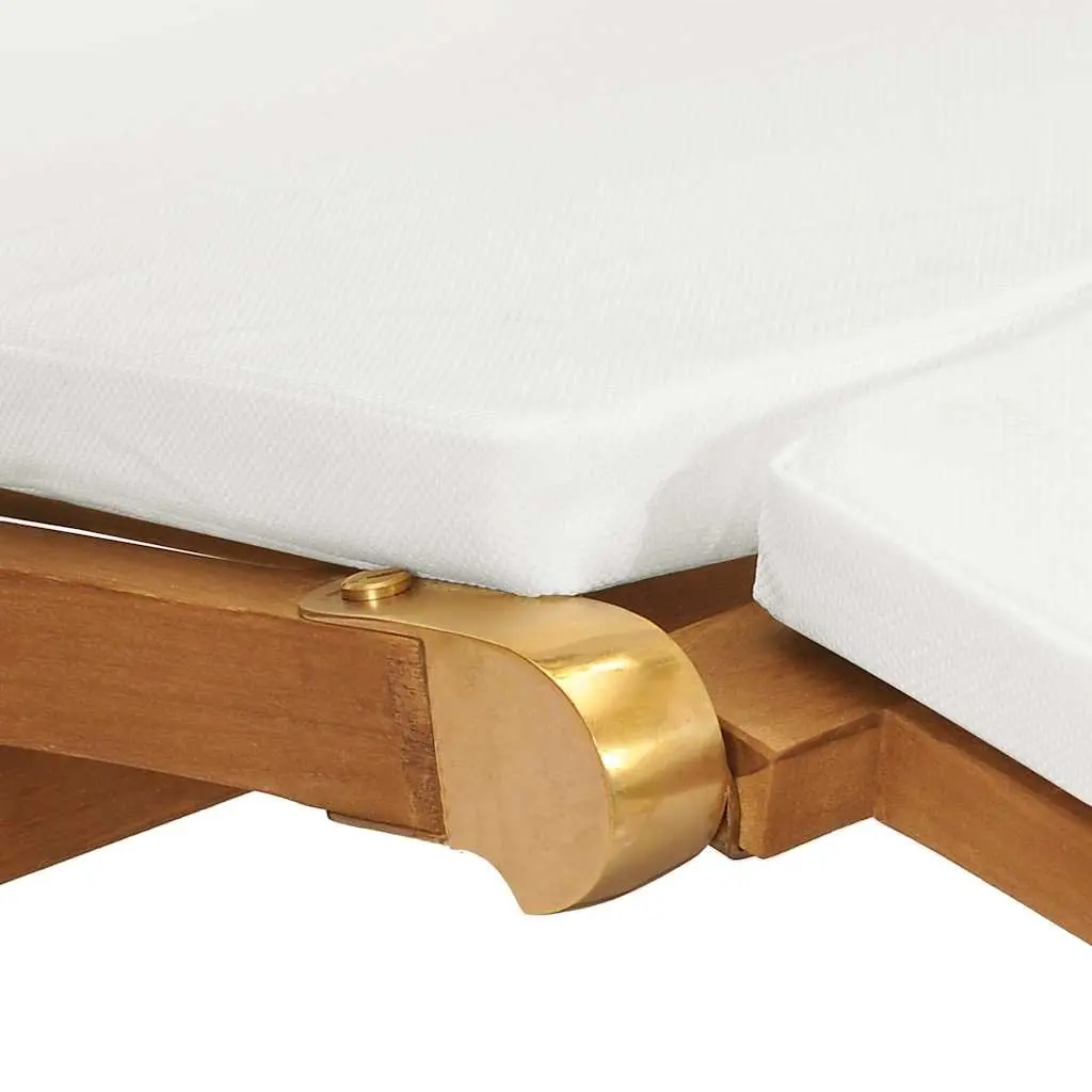Deck Chair Outdoor Teak Wood Cream Reclining Backrest with Cushion
