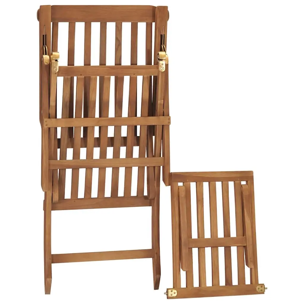 Deck Chair Outdoor Teak Wood Cream Reclining Backrest with Cushion