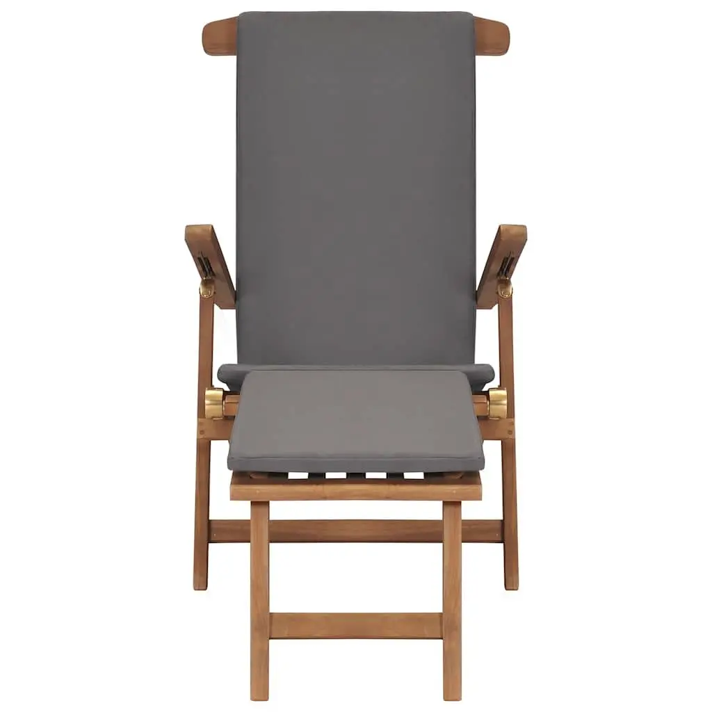 Deck Chair for Garden Outdoor Use Grey with Cushion