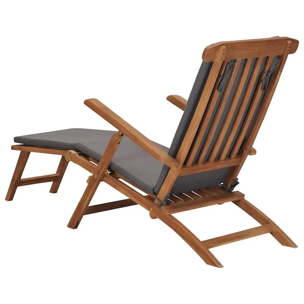 Deck Chair for Garden Outdoor Use Grey with Cushion