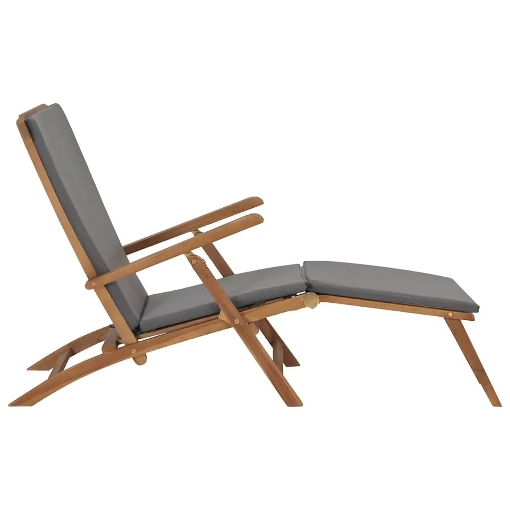Deck Chair for Garden Outdoor Use Grey with Cushion