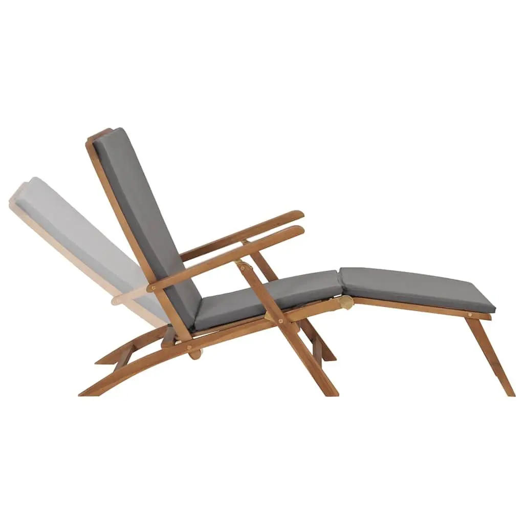 Deck Chair for Garden Outdoor Use Grey with Cushion