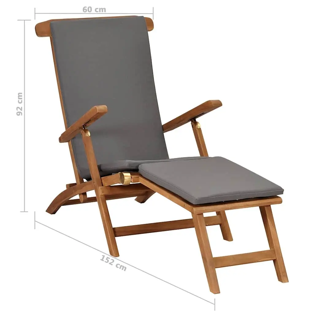 Deck Chair for Garden Outdoor Use Grey with Cushion