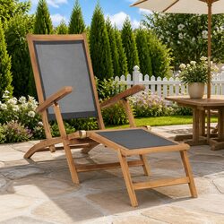 Teak Wood Deck Chair with Reclining Backrest and Footrest
