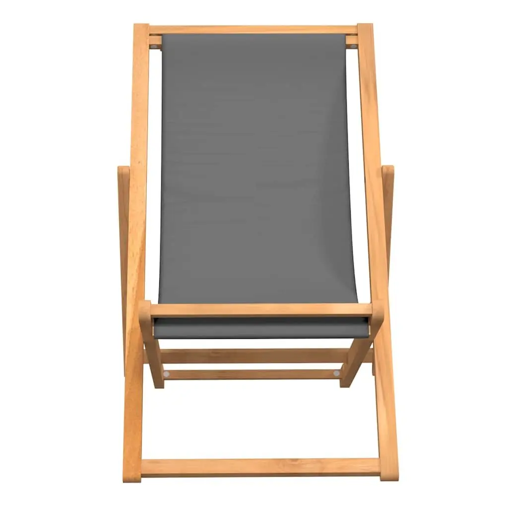 Folding Beach Chair Teak Wood Grey Outdoor Garden Deck Lounge Seat Adjustable