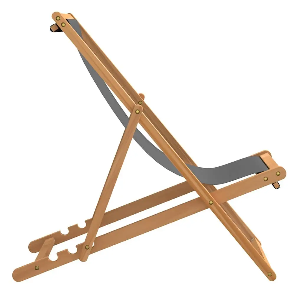 Folding Beach Chair Teak Wood Grey Outdoor Garden Deck Lounge Seat Adjustable