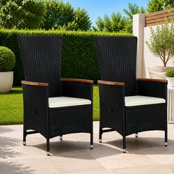 Outdoor Armchairs Set 2 pcs with Cushions Reclining Garden Patio Seating Black