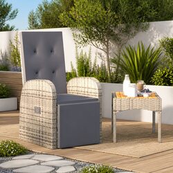Reclining Garden Chair Poly Rattan Outdoor Armchair Grey with Cushion Patio