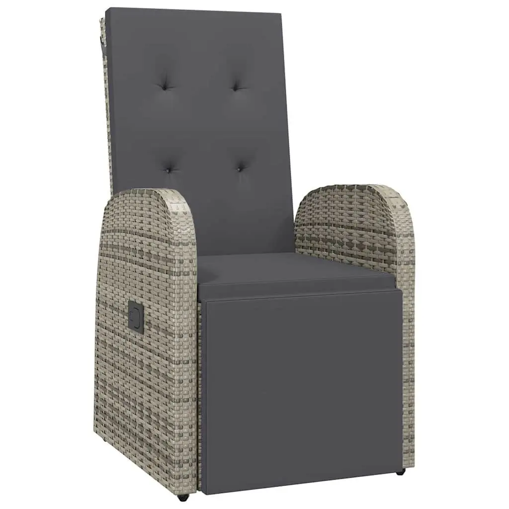 Reclining Garden Chair Poly Rattan Outdoor Armchair Grey with Cushion Patio