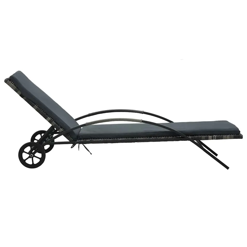 Sun Lounger Outdoor Patio Adjustable Backrest with Wheels