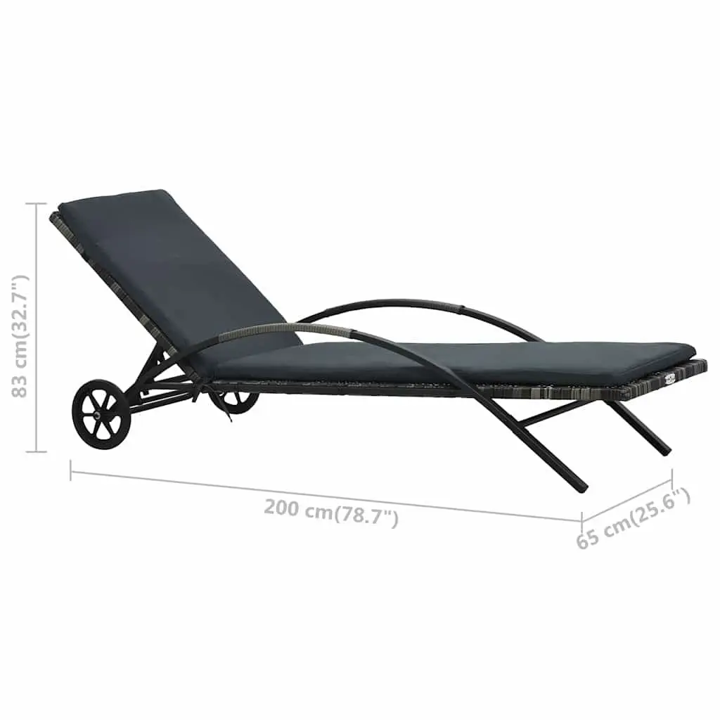 Sun Lounger Outdoor Patio Adjustable Backrest with Wheels