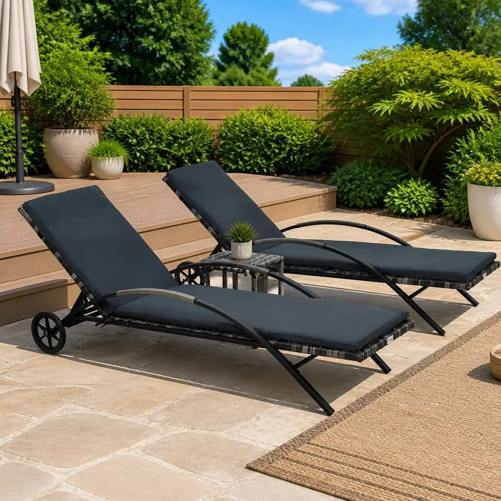 Sun Lounger Set for Garden Patio Outdoor Use with Table Anthracite