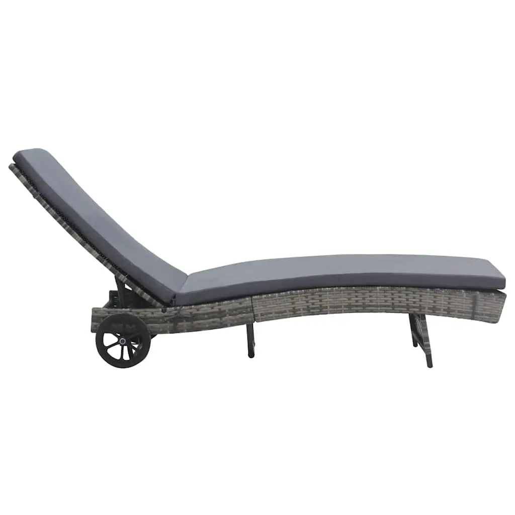 Sun Lounger Garden Patio Adjustable Backrest with Wheels and Cushion