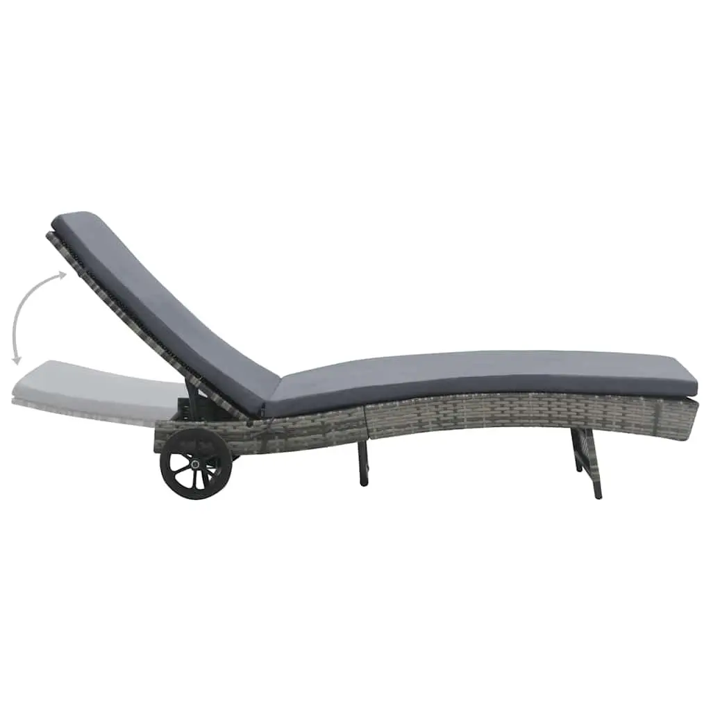 Sun Lounger Garden Patio Adjustable Backrest with Wheels and Cushion