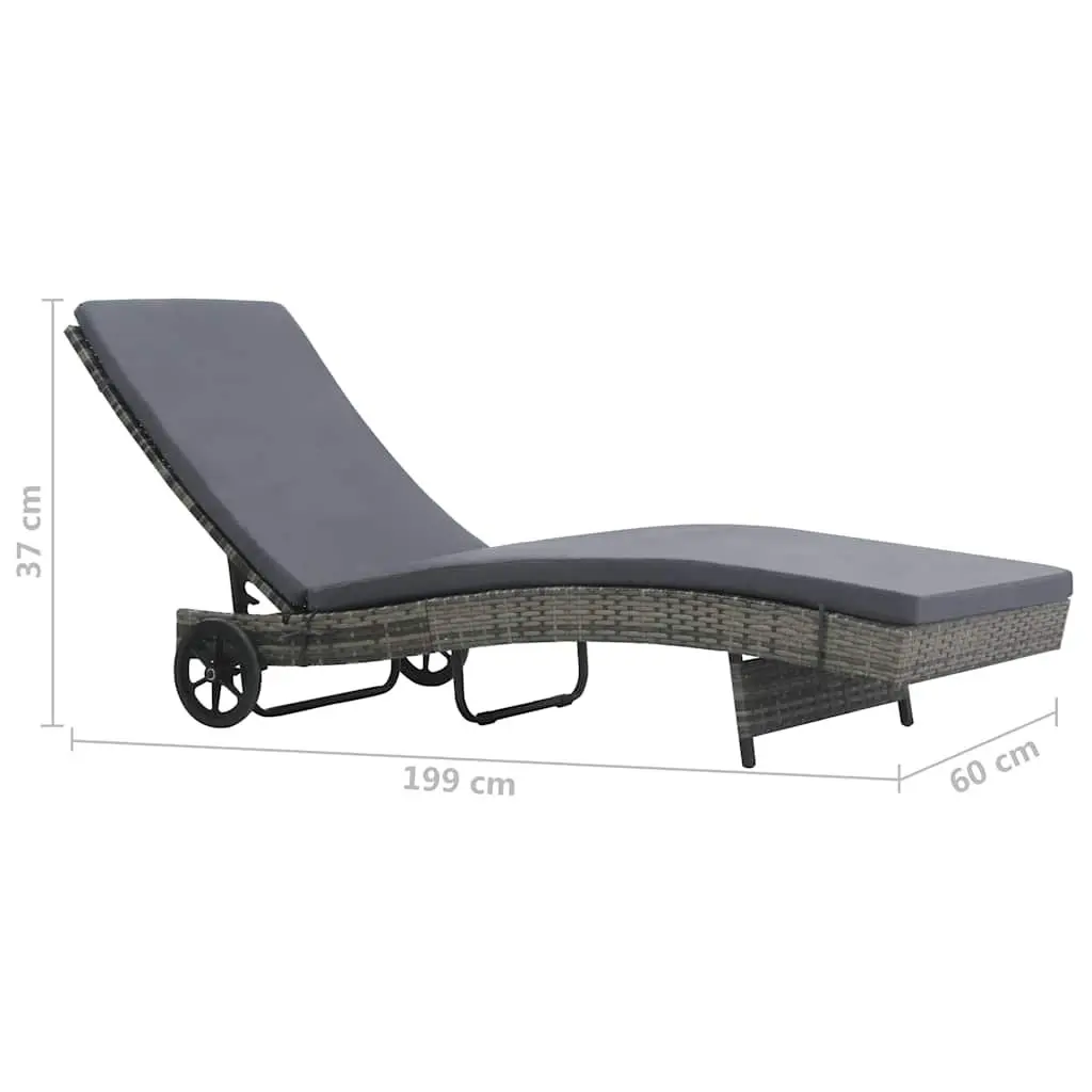 Sun Lounger Garden Patio Adjustable Backrest with Wheels and Cushion