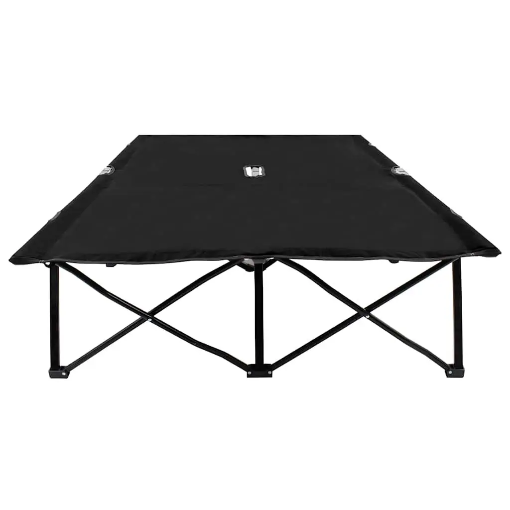 Two Person Folding Sun Lounger Camping Cot Outdoor Seating Black Steel Frame