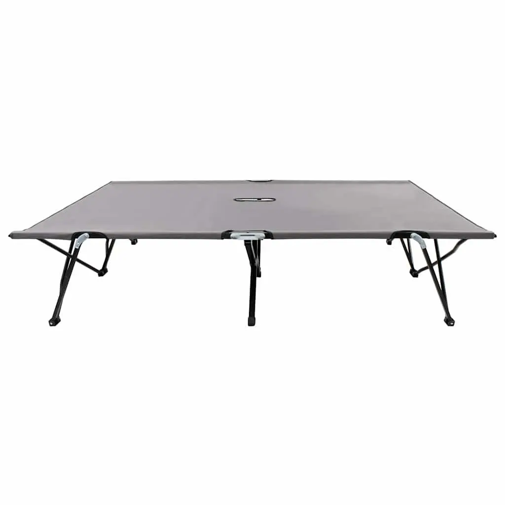 Two Person Folding Sun Lounger Grey Steel Frame Outdoor Camping Bed Elevated