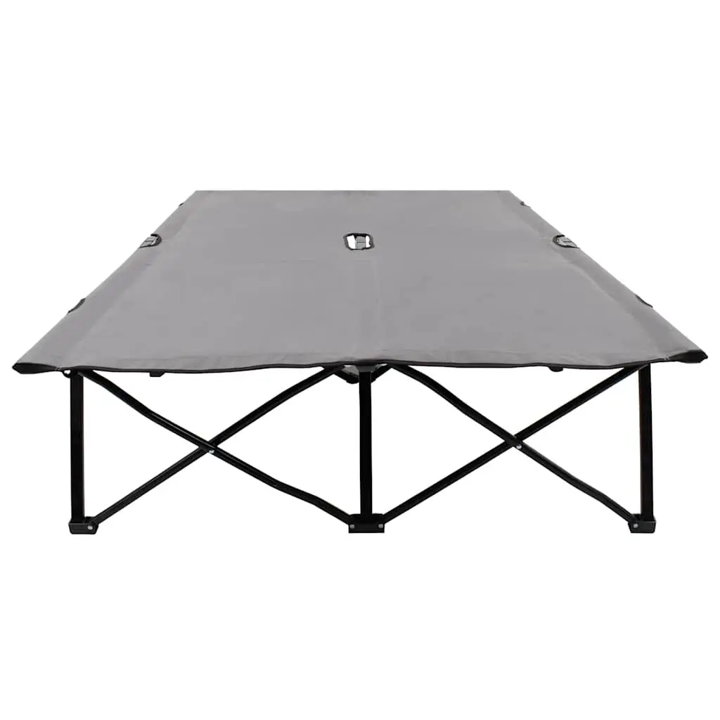 Two Person Folding Sun Lounger Grey Steel Frame Outdoor Camping Bed Elevated