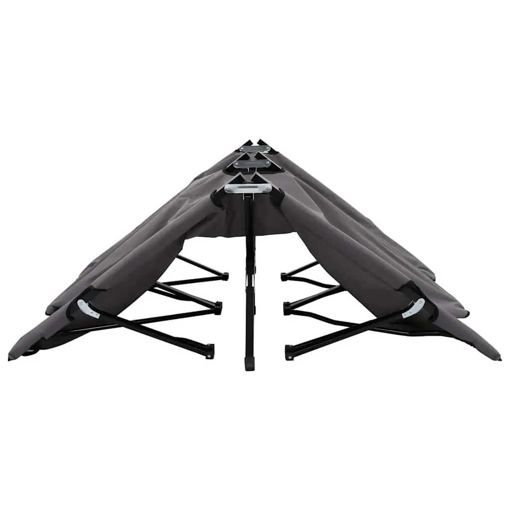 Two Person Folding Sun Lounger Grey Steel Frame Outdoor Camping Bed Elevated