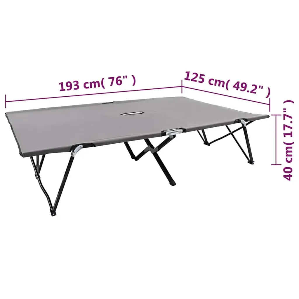 Two Person Folding Sun Lounger Grey Steel Frame Outdoor Camping Bed Elevated