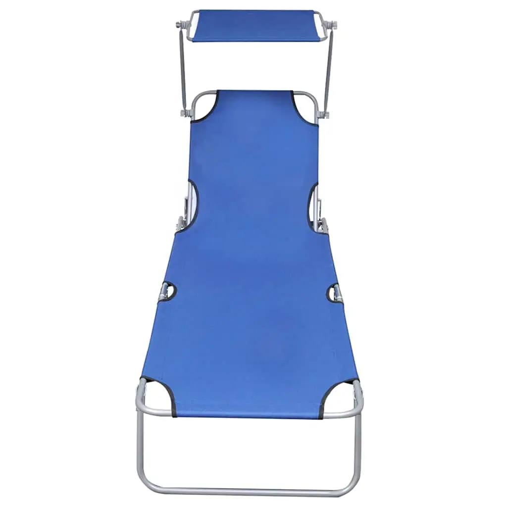 Folding Sun Lounger with Canopy Outdoor Patio Garden Blue