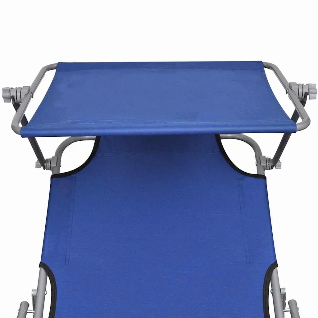 Folding Sun Lounger with Canopy Outdoor Patio Garden Blue