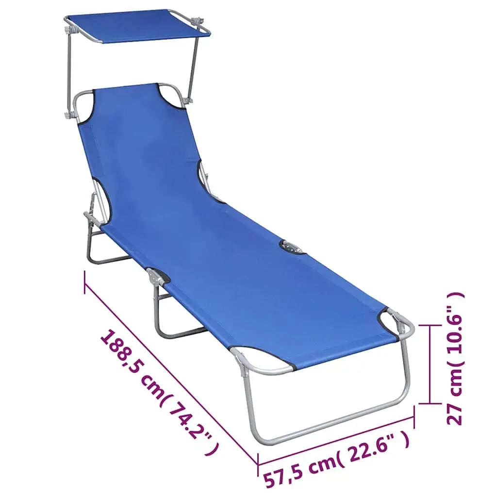 Folding Sun Lounger with Canopy Outdoor Patio Garden Blue