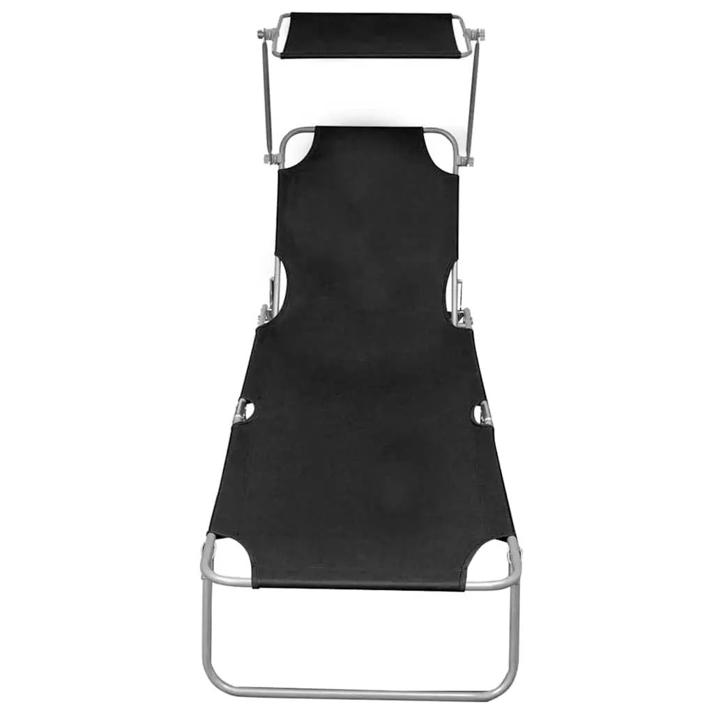Sun Lounger with Canopy Outdoor Patio Garden Adjustable Backrest Black