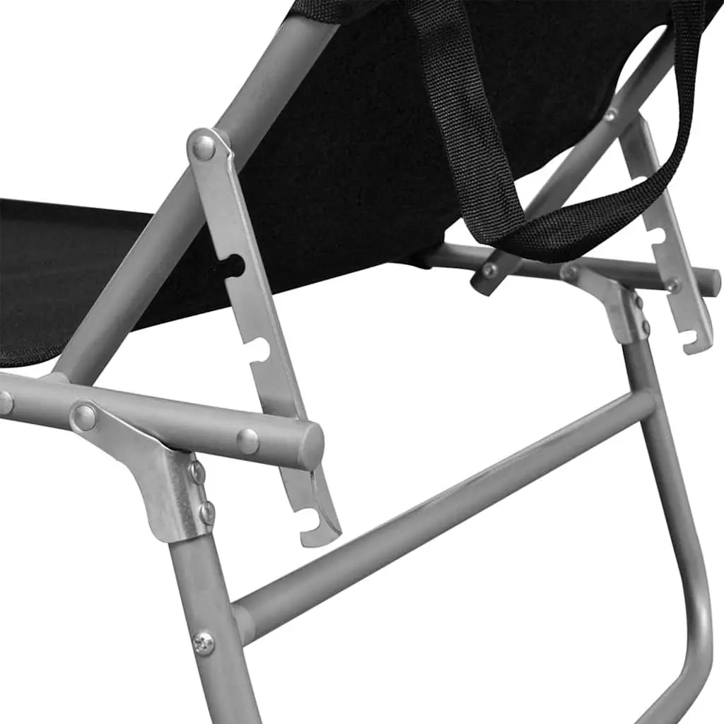 Sun Lounger with Canopy Outdoor Patio Garden Adjustable Backrest Black
