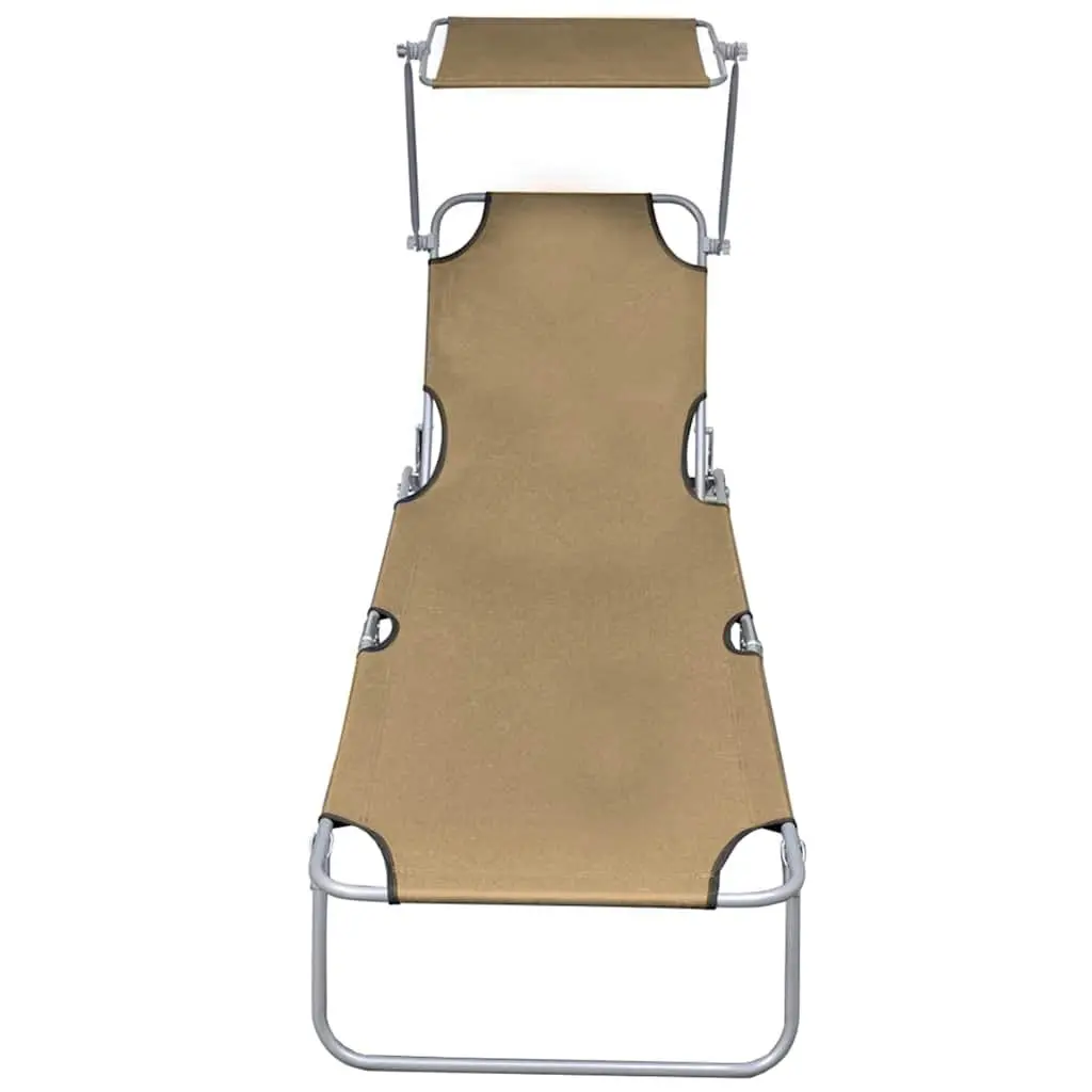 Taupe Folding Sun Lounger with Adjustable Canopy