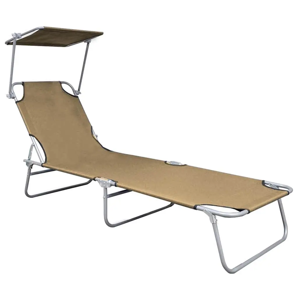 Taupe Folding Sun Lounger with Adjustable Canopy